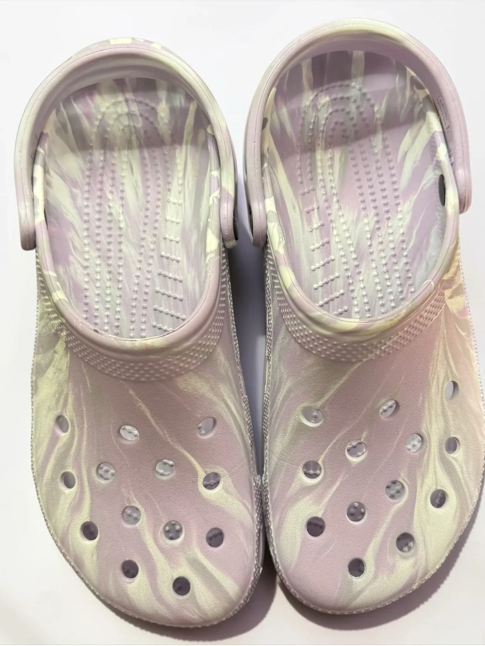 Crocs Marbled Tie Dye Swirl Slip On Lavender Clogs 11